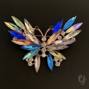 Men’s Blue Lyra Butterfly Lapel Pin, Vintage Style Brooch with Colorful Crystals